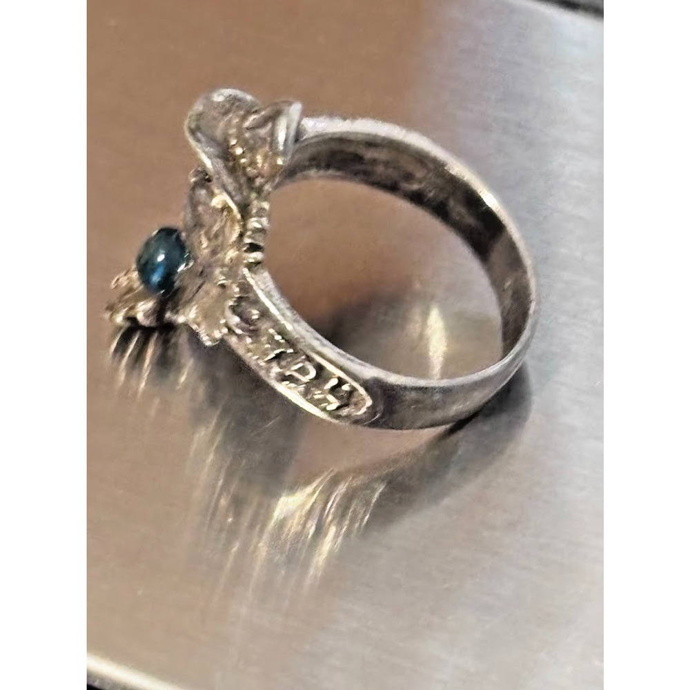 Vintage Sterling Silver Runic Wizard Ring Custom Blue Topaz Fantasy Goth Sz 6.5 - Picture 4 of 8